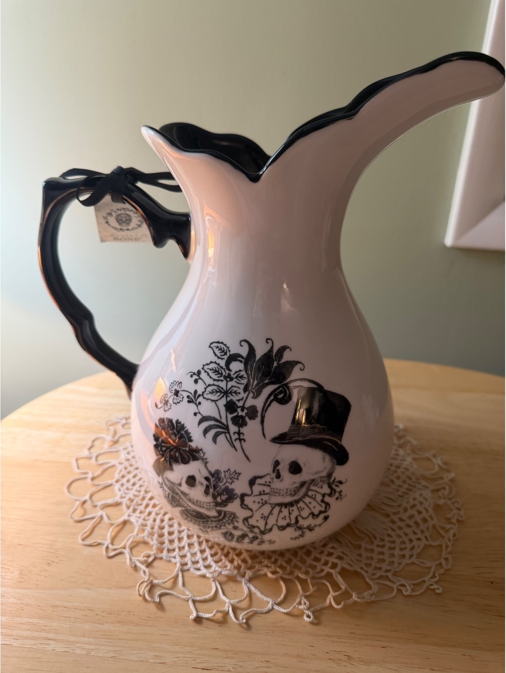 Mortar & Bone Decorative Ceramic Pitcher with Skull Design